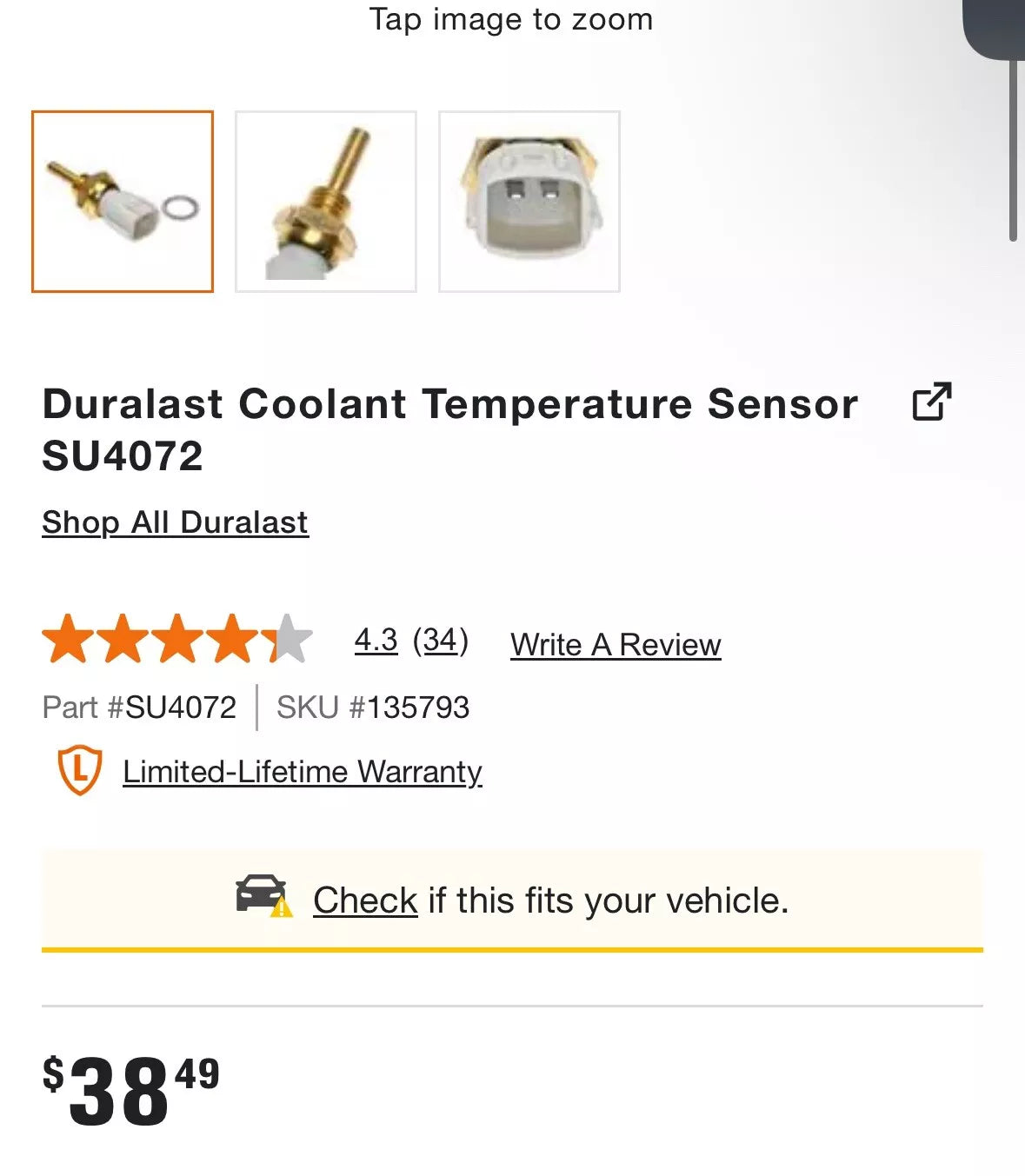 Duralast Engine Coolant Temperature Sensor – SU4072